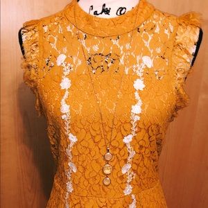Lace Fit and Flare Yellow Dress